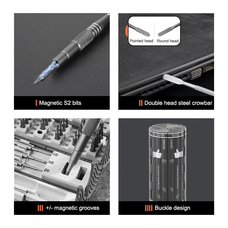 SkruvPro 128 - Multifunktionellt 128-i-1 magnetiskt precisionsskruvmejselset